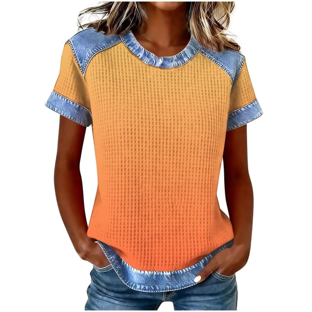 Camisetas de Manga Corta para las Mujeres Camisetas de Cuello Redondo de Color Sólido Camisetas de Manga Corta para las Mujeres