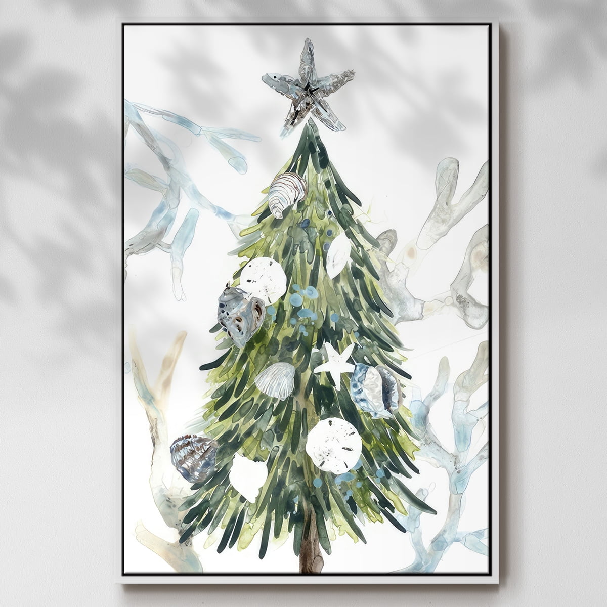 Coastal Christmas Shell Collection B - Framed Gallery Wrapped Holiday Canvas - 25 x 37 - White Frame