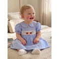 thumbnail image 6 of BemeyourBBs Toddler Baby Girls Back to School Outfit Kids Kindergarten Outfits Little Girl Smokced Dress Letters Apple Bow Embroidery Petter Pan Doll Collar Puff Short Sleeve Summer Plaid Dress, 6 of 9
