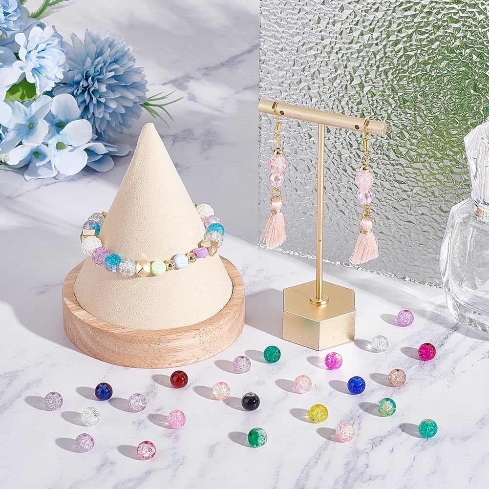 875Pcs 35 Colors Spray Painted Transparent Crackle Glass Beads Round Mixed Color 8mm Hole: 1.3~1.6mm 25Pcs/color