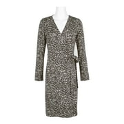 Adrianna Papell Surplice Neck Long Sleeve Tie Side Multi Print Rayon Jersey Faux Wrap Dress-BLACK ECRU / 8