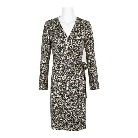 Adrianna Papell Surplice Neck Long Sleeve Tie Side Multi Print Rayon Jersey Faux Wrap Dress-BLACK ECRU / 8