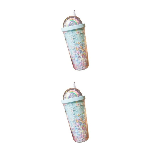Toystoory Botella de agua de plástico arcoíris, opción elegante y duradera para el día a día, bonito regalo, taza con tapa de paja, azul azul claro 550m 2Conjunto