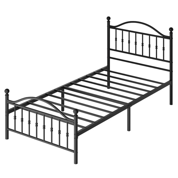Sturdy Metal Platform Bed with Headboard - Noise-Free Slat System, No Box Spring Needed, Quick Tool-Free Assembly, Heavy Duty Support – Twin Size, Black