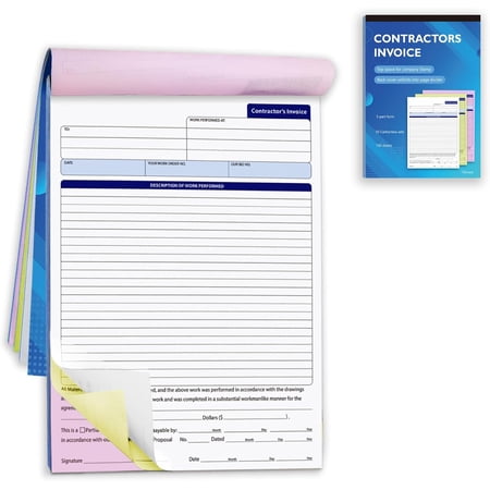 Contractor Invoice Book, 3 Part Carbonless Forms, Work Order Estimate Book with Carbon Copies, Invoice Receipt Book for Small Business, 8 x11 in,50 Sets
