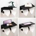 thumbnail image 5 of Toilet Paper Holder - Aluminium Double Roll Toilet Tissue Holder with Mobile Phone Shelf for Bathroom, 3M Self Adhesive No Drilling or Wall-Mounted with Screws, Rustproof Modern Style Black, 5 of 6