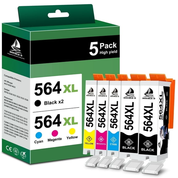 564XL Ink Cartridges 5-Pack (2Black/1Cyan/1Magenta/1Yellow) Compatible for HP 564 Ink Cartridges for DeskJet 3520 OfficeJet 4622 Printer
