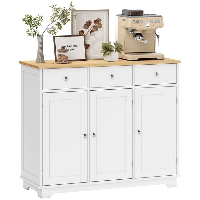 HOMCOM Armoire de Bar à Café, Armoire de Cuisine avec Tiroirs, Blanc