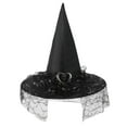 thumbnail image 2 of Levmjia Women Lace Hat Halloween Black Witch Pointed Wide Hat For Outdoor Holiday Party Soft Mysterious Magician Elegant, 2 of 3