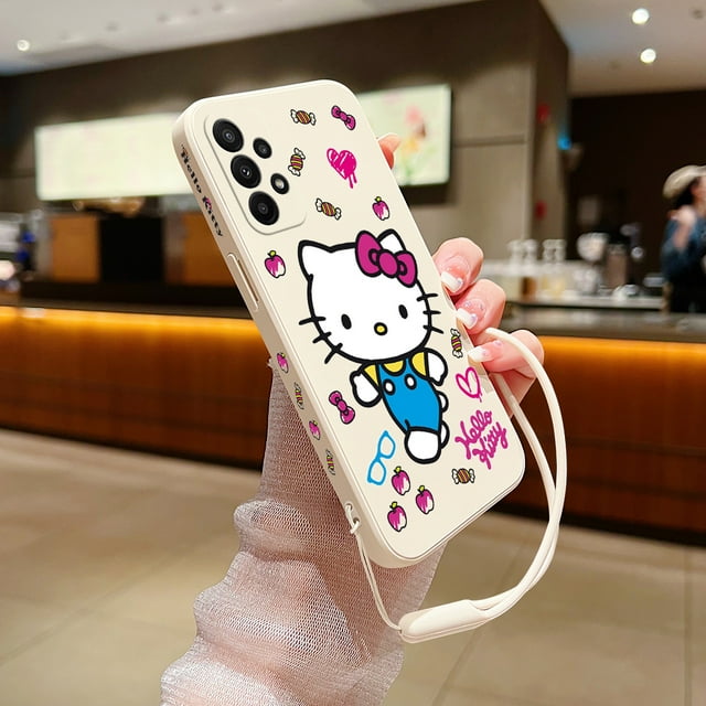 Cartoon Hello Kitty Case For Samsung Galaxy S24 S23 S22 S21 S20 S10 Note 20 10 Lite Ultra Plus FE 4G 5G Cover With Hand Strap Gift Festivals