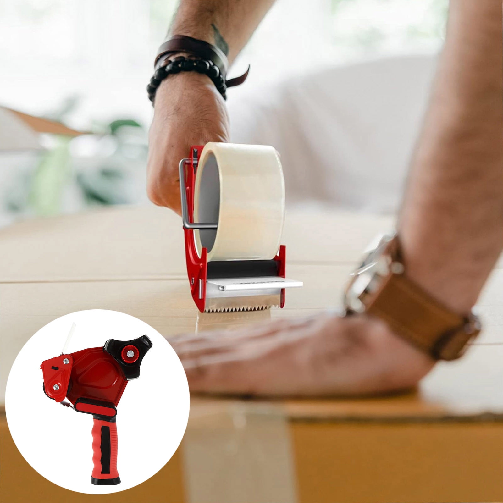 Tape Packaging Tool for Cartons Heavy Duty Red Silicone Handle Sealing Dispenser Easy Sealing Tape Cutter for Cardboard Boxes