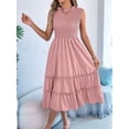 thumbnail image 4 of Women's Sleeveless Smocked Ruffle Neck Tiered Casual Flowy Midi Dress Pink L, 4 of 10