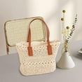 thumbnail image 3 of Women Straw Woven Handbag Handwoven Boho Top Handle Satchel Purse with Zipper Tote for Travel Vacation Beach Summer , beige, 3 of 8