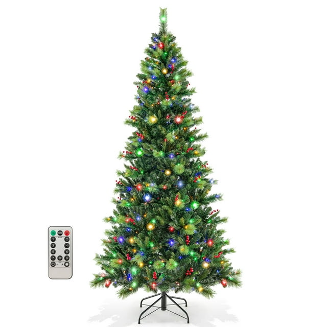 Patiojoy 8 FT Artificial Christmas Tree Pre-lit Xmas Tree with 1272 Branch Tips Pine Needles 500 Multi-Color & Warm-White LED Lights