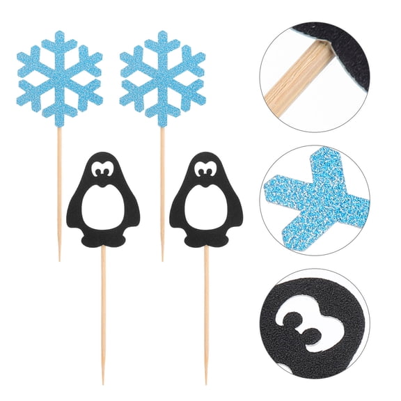 ETHZZLE 24Pcs Penguin Snowflake Topper Decorations for Birthday Party and Wedding Events
