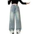 thumbnail image 3 of WAYUTE Girls Floral Embroidered Wide Leg Pants Fashion Trousers Light Wash Denim Jeans for Teen Casual Boho Retro Comfort Everyday Wear, 3 of 7