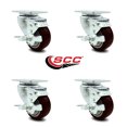 thumbnail image 2 of Tool Box Caster Wheel Set – 3.5 Inch Maroon Polyurethane Swivel Casters – SCC, 2 of 2