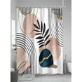 thumbnail image 5 of Mid Century Boho Shower Curtain, Navy Pink Abstract Geo Leaf Bathroom Decor Curtains Set with Hooks, White Waterproof Fabric Home Accessories， 72X 96 Inch Extra Long, 5 of 6