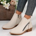 thumbnail image 3 of Suede Ankle Boots for Women Casual Round Toe Low Stacked Heel Zip up Business Work Dress Fall Booties, 3 of 5