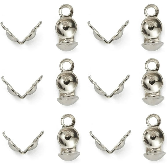 40Pcs 304 Stainless Steel Bead Tips Calotte Ends Clamshell Knot Cover Stainless Steel Color Fold-Over Bead Tips Endcaps