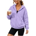 thumbnail image 3 of VBVC Women's Full Zip Up Hooded Sweatshirt , Casual Long Sleeve Coat For Women , Ladies' Loose Fit Athletic Hoodie with Pockets,Purple,S-2XL, 3 of 10