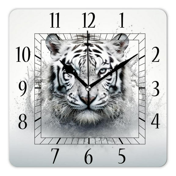 10 Inch Wall Clock Battery Operated Silent Clock Decorative for Office, Kitchen, Outdoor, Living Room，Tiger White Art