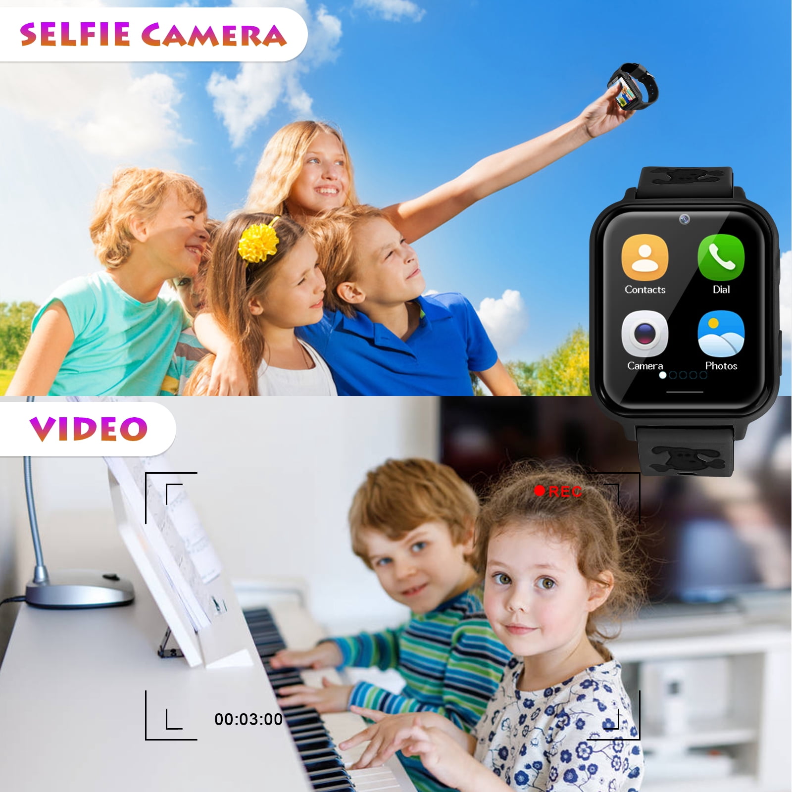 SHANNA Kids Smart Watch 39 mm Black Aluminum Alloy with Black Band