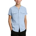 thumbnail image 3 of CAIXIA Boys Button Down Chambray Shirts Casual Short Sleeve Cotton Linen Shirt with Pockets for Kids, 3 of 7