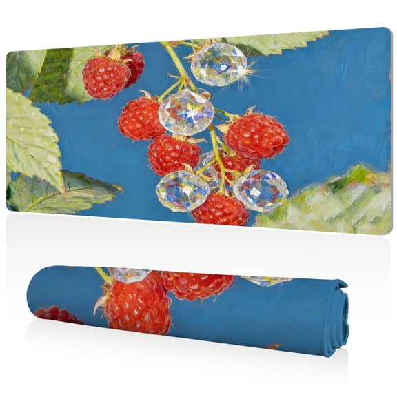 LIVEKEY Mouse Pad Large Size Anti Slip 80x40x0.3cm Full Desk Coverage with Vibrant Raspberries and Crystals Design for Gaming and Office