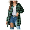 thumbnail image 2 of Delliss Fall Plaid Shirt For Women Basic Lapel Button Casual Cardigan Top Long Sleeve Jacket, 2 of 5