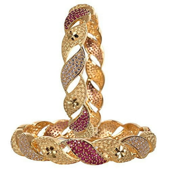 Ratnavali Jewels CZ Zirconia Frost Gold Tone Red Diamond Elegant Bollywood Indian Bangles Jewelry Women