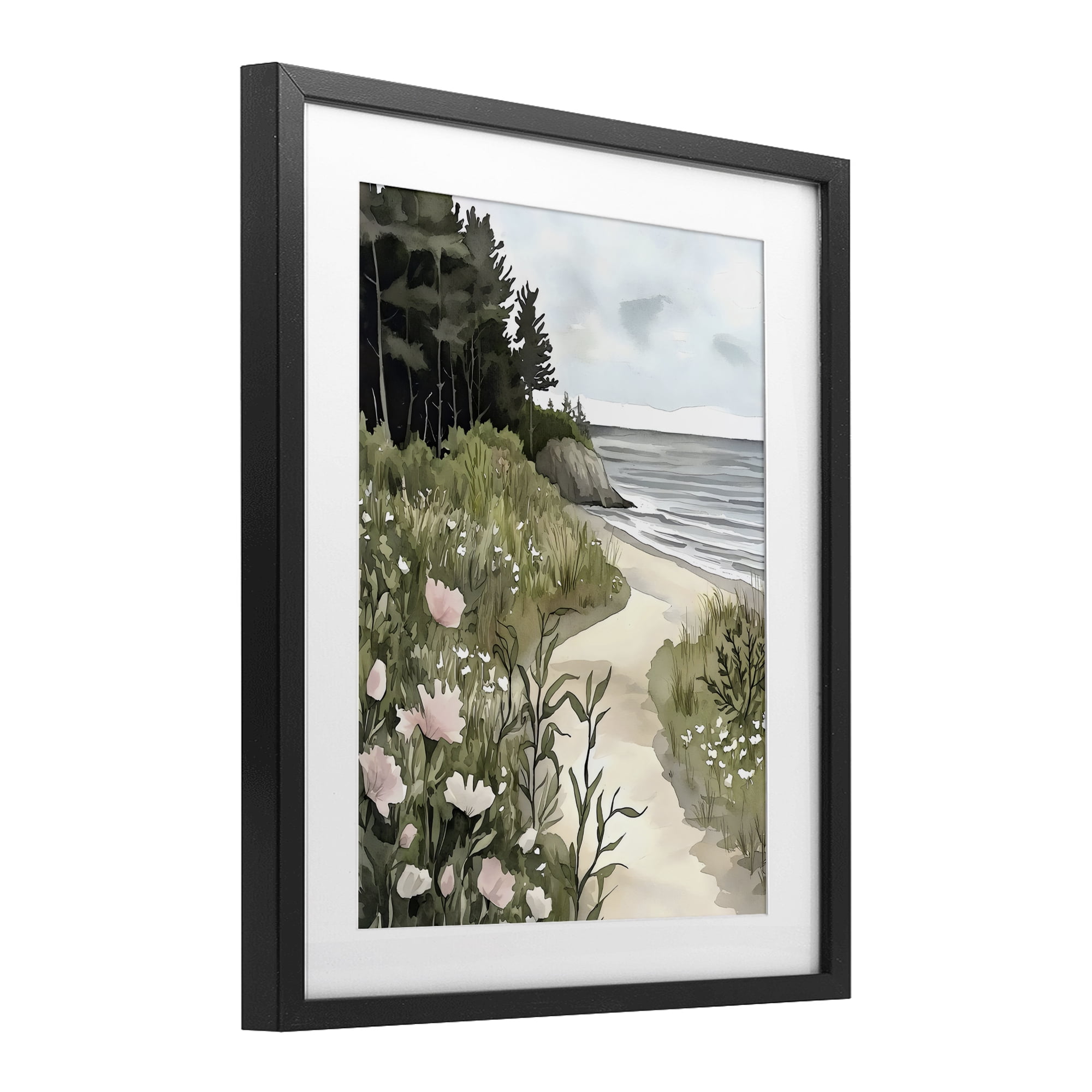 Stupell Industries Coastal Calm Floral Pathway Black Framed Print Under Glass, design by Riley B