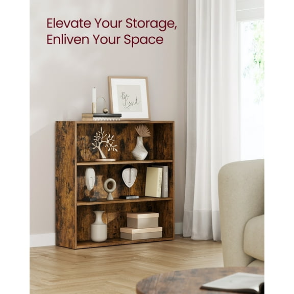 3-Tier Bookcase, 9.4"D x 31.5"W Open Bookshelf with Adjustable Storage Shelves for Home Office, Brown