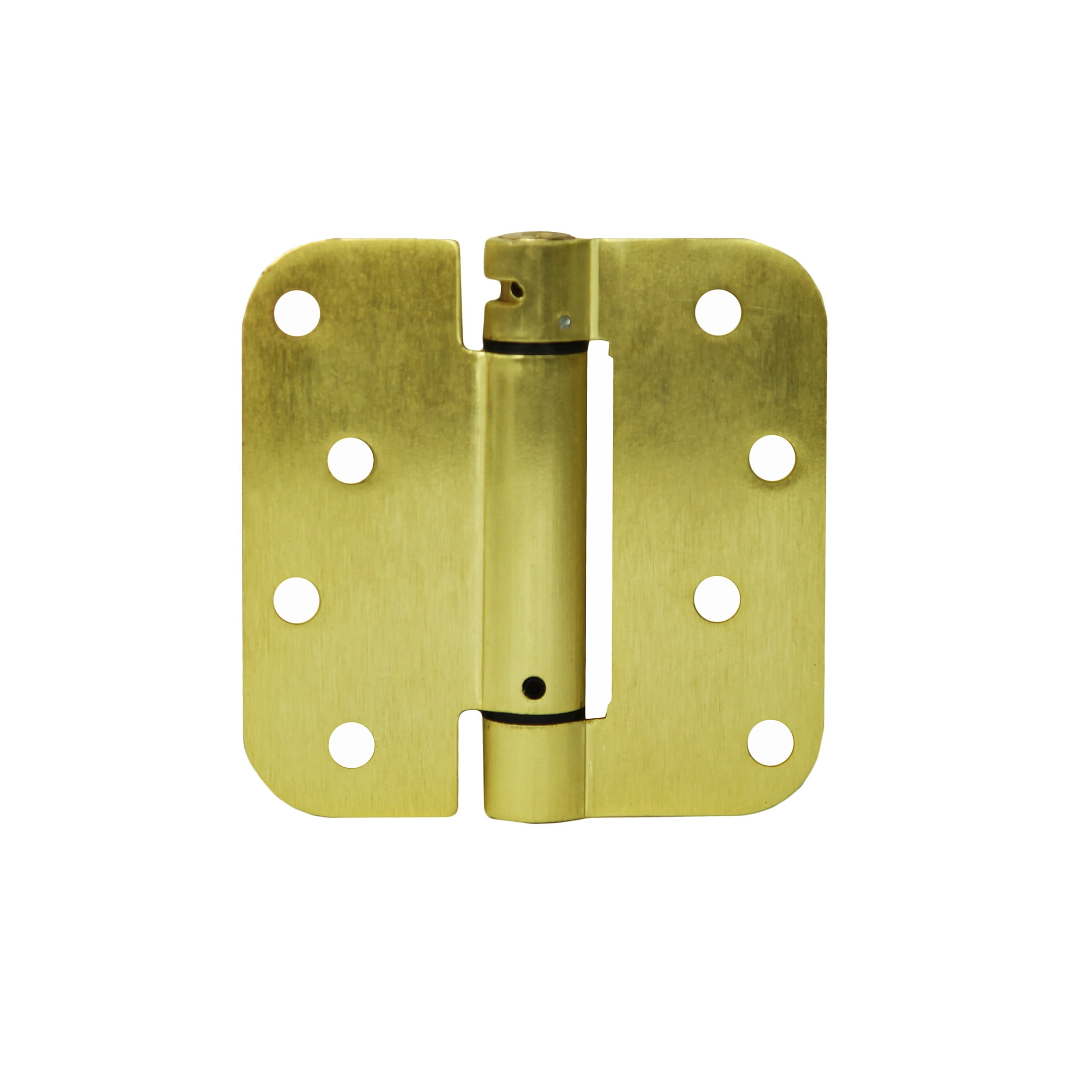 Steel Self Closing Door Hinge, 4 in. x 4 in., 5/8 in. Radius, Satin Brass, 2-Pack