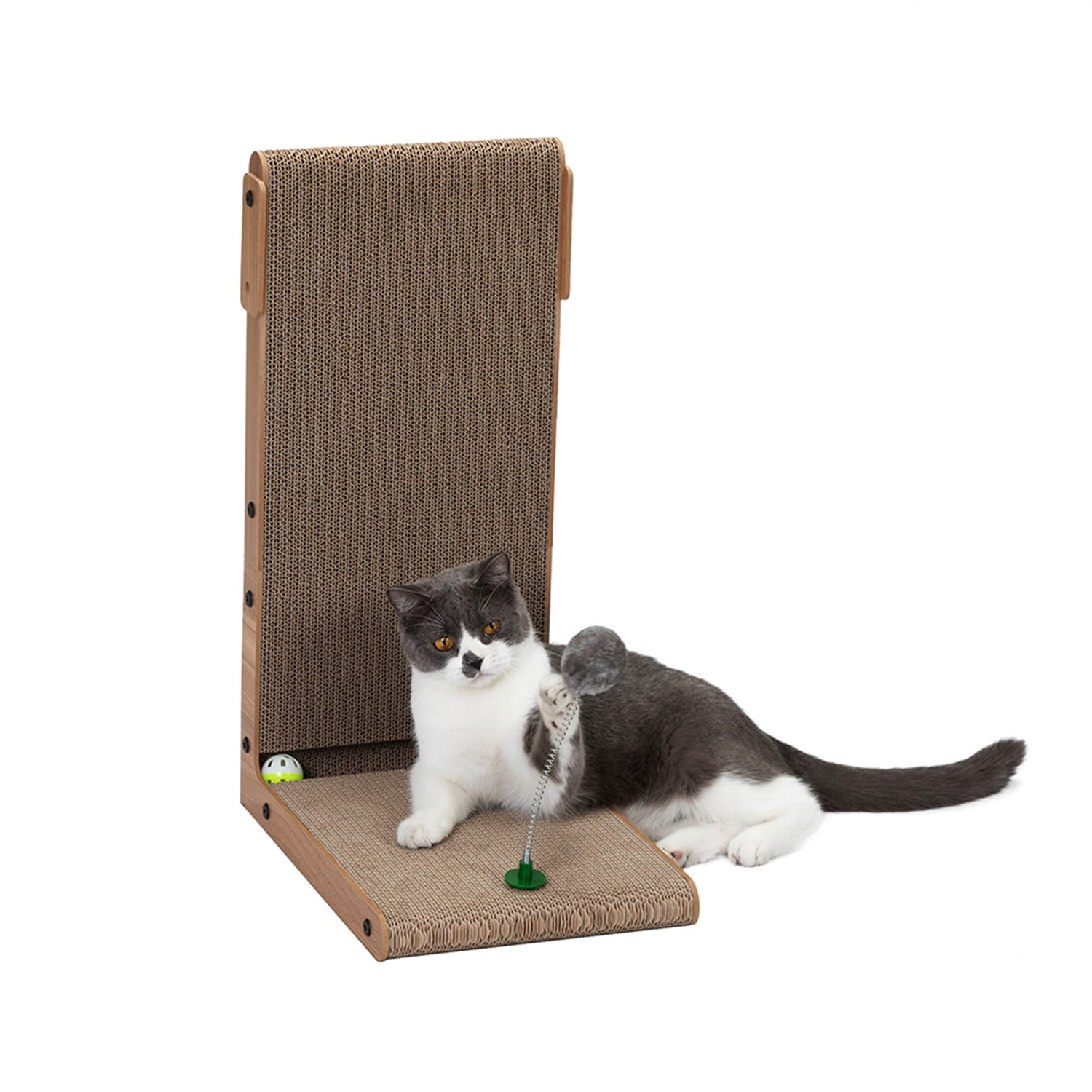 Pefilos Cat Scratching Post Toy Cardboard for Jumbo Adult Cats, Cat Scratcher for Furniture Lounge, Scratch Pad with Catnip, Cat Bed Couch for House, Brown