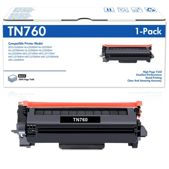 Elevatone TN760 Toner Cartridge Compatible for Brother TN-760 TN730 TN-730 Work for MFC-L2710DW MFC-L2750DW HL-L2350DW HL-L2370DW HL-L2395DW HL-L2390DW DCP-L2550DW MFC-L2717DW Printer (Black, 1-Pack)