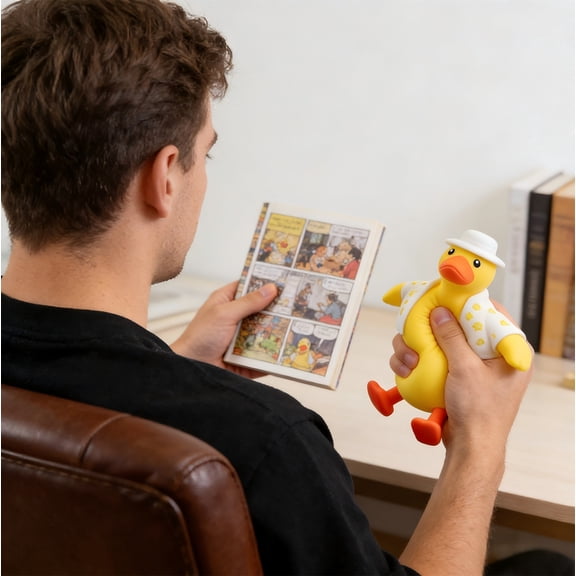 Desk & Home Decor, Cute Desk Decor, Rubber Duck Bathroom Decor, Desk Decorations, 5X5 Inch Vacation Outfit Sitting Yellow Duck Squeeze Toys, Fun Soft Squeeze Relaxation Display