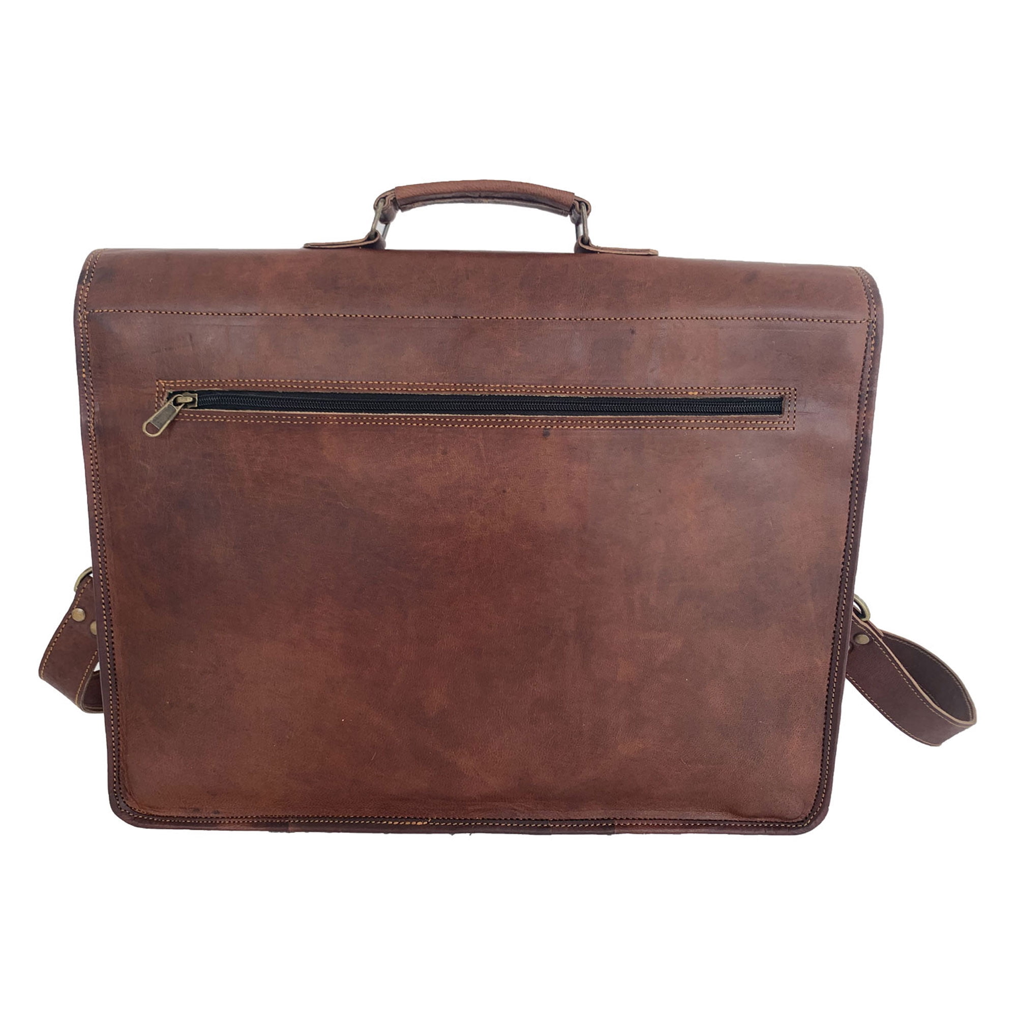 18-Inch Full Grain Leather Laptop Messenger Bag – Office Briefcase Satchel for Men and Women with Adjustable Strap and Lockable Compartments