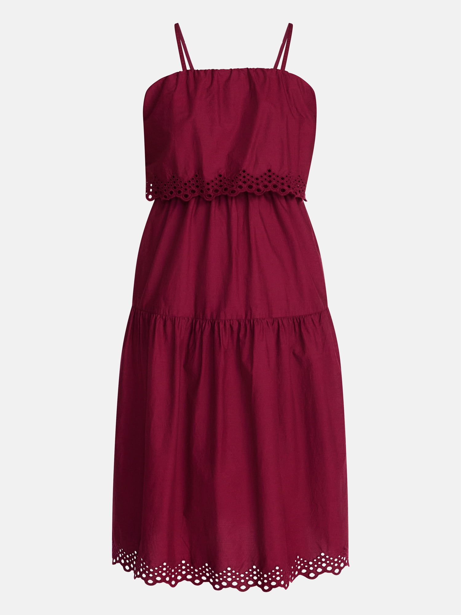 Time and Tru Women's and Women's Plus Sleeveless Cotton Midi Dress with Eyelet Trim, Sizes XS-4X