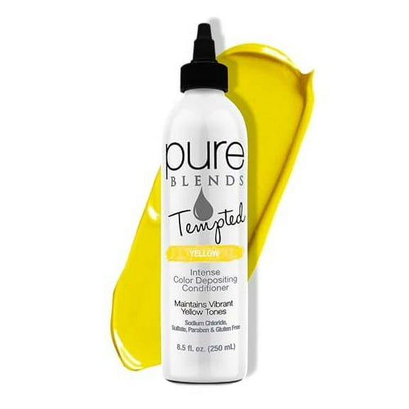 Pure Blends Tempted Yellow Intense Color Depositing Conditioner Brighten & Tone Color Faded Hair Semi Permanent Hair Dye Prevents Color Fade Extend Vibrant Color Tones To Dyed Hair 8.5 Oz.