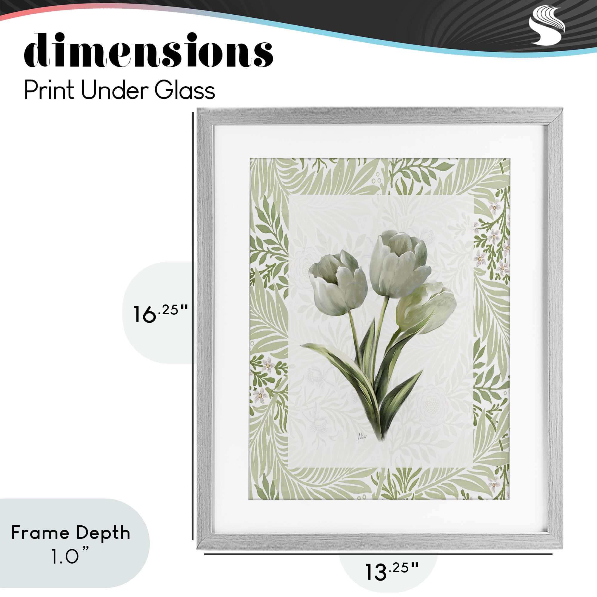 Stupell Industries Pale Green Tulip Trio Gray Framed Print Under Glass, design by Nan