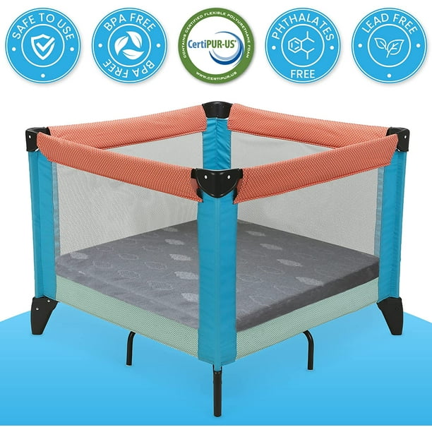 Sleepah Square Pack And Play Mattress Size 36 X 36 X 1.5 Waterproof Memory Foam Playard Playpen Gray 36 X 36 X 1.5