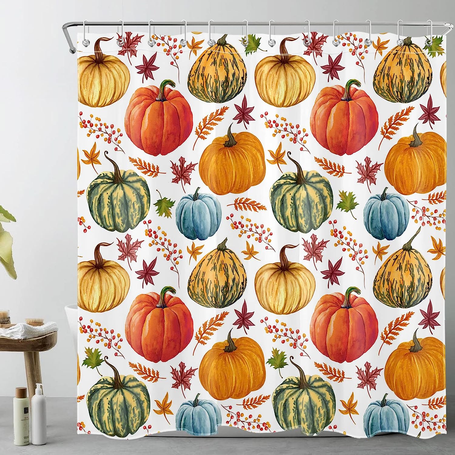 JOOCAR Fall Pumpkin Shower Curtain Maple Leaf Autumn Harvest Shower
