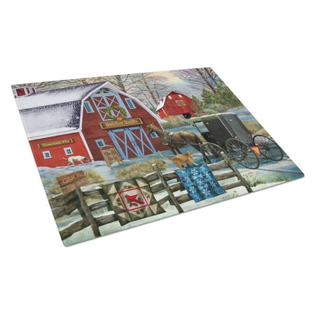 

Carolines Treasures PTW2064LCB Christmas Holiday Quilt Shop Barn Glass Cutting Board Large 12H x 16W multicolor
