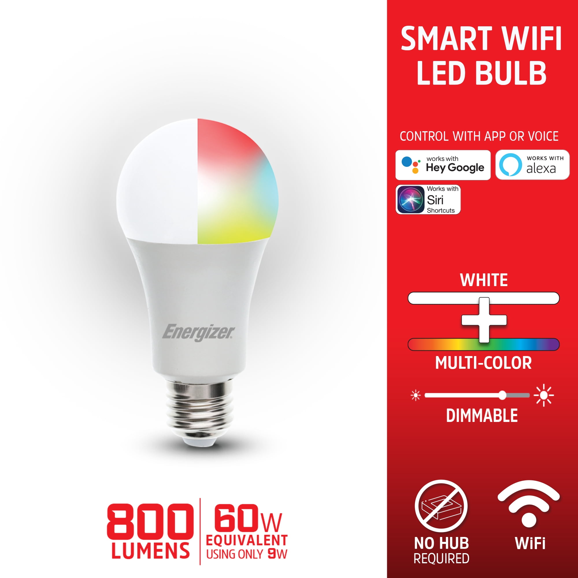 Energizer 24-Pack Smart Wi-Fi Multi-Color and Single White LED Light Bulb, A19 Shape, E26 Base