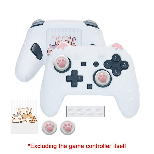 Soft Silicone Protective Cover Skin Set for Nintendo Switch Pro Controller, Anti-Slip, Cute Cat Paw Prints, Rocker Cap Included, Gaming Accessories