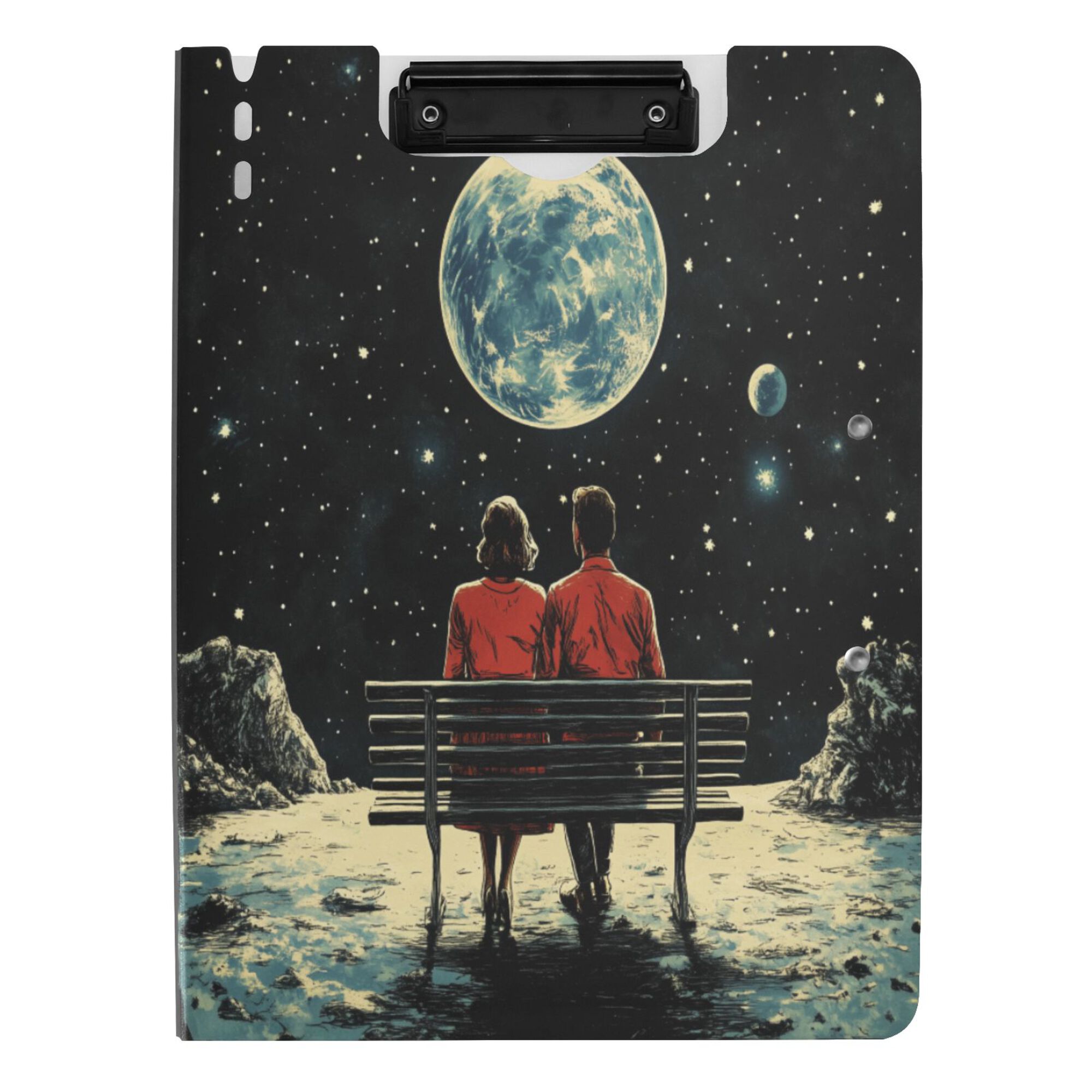 FORMRS A4 Clipboard Folder with Pen Holder Horizontal Foldable School Office Binder, Red Sitting on The Moon