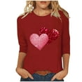 thumbnail image 2 of Tejiojio 2025 New Year Valentine's Day Shirt Love Letter Heart Graphic Tshirt Valentine Gift Tee Tops Round Neck 3/4 Sleeve Top, 2 of 5