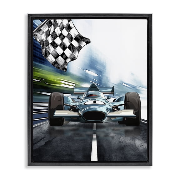 Stupell Industries Contemporary Racecar Set Go Black Floating Frame Canvas Art, 17 x 21, by Christine Simpson Art