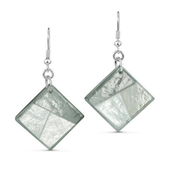 Cute Ocean Rhombus or Square Cut Capiz Shell in Gray Tones Dangle Earrings